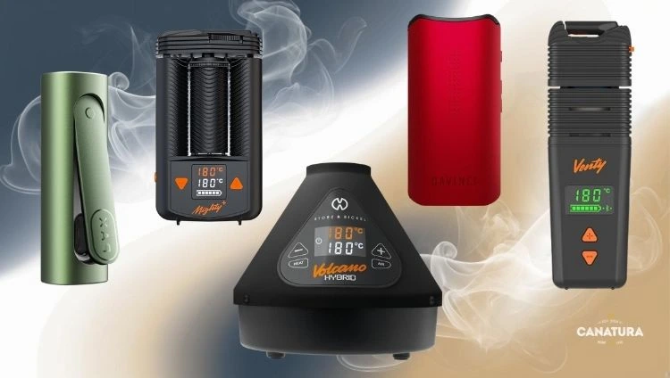 PAX Flow vaporiser, Mighty+ vaporiser, Volcano vaporiser, DaVinci vaporiser, Venty vaporiser, CanaturaWholesale logo bottom right