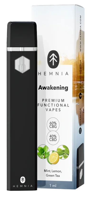 Hemnia Premium Functional Vape Pen Awakening -  60 % CBG, 40 % CBD, lemon, mint, green tea, 1 ml