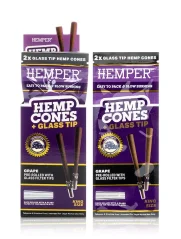 HEMPER King Size Cones + Glass Tip 2pk Grape, Display box 12 pcs