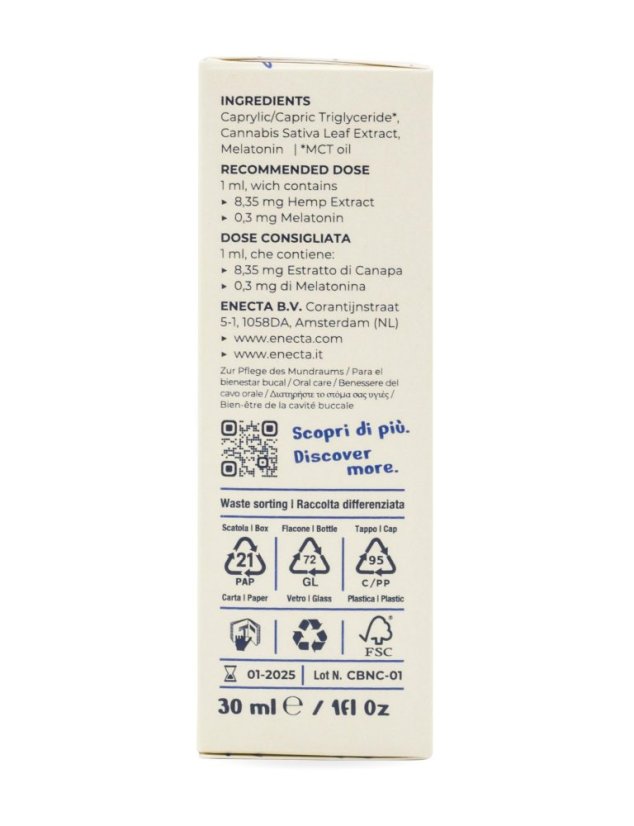 *Enecta CBNight Formula Classic kaņepju eļļa ar melatonīnu, 250 mg organisko kaņepju ekstraktu, 30 ml