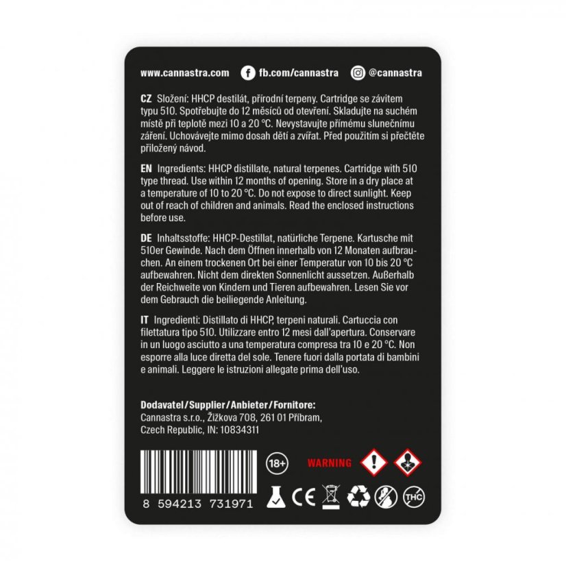 Cannastra HHCP Cartridge Raspberry Space Race, 10 %, 1 ml
