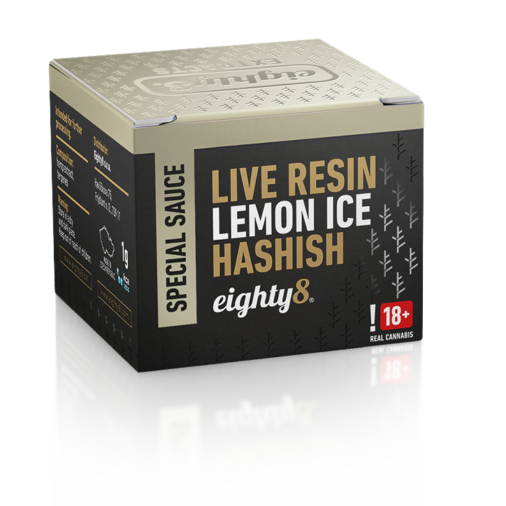 Eighty8 CBD Live Resin Lemon Ice Hashish, 50 % CBD, 1 g