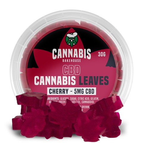 Cannabis Bakehouse - CBD sveķainas lapas, ķirsis, 18 gab x 5 mg CBD, 30 g