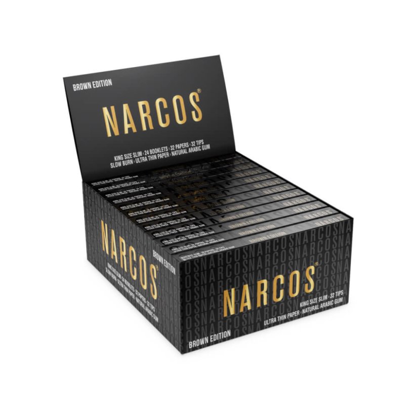 Narcos Бровн Едитион Кинг Сизе танки папири за мотање + врхови, кутија за екран 24 ком