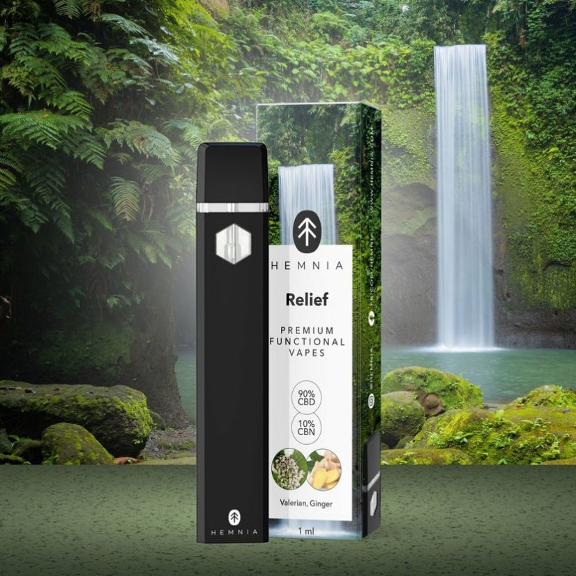Hemnia Premium Functional Vape Pen Relief - 90 % CBD, 10 % CBN, valerian, ginger, 1 ml
