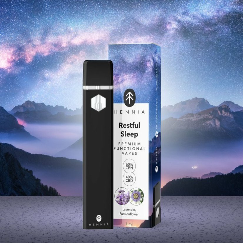Hemnia Premium Functional Vape Pen Restful Sleep – 40 % CBD, 60 % CBN, laventeli, passionkukka, 1 ml