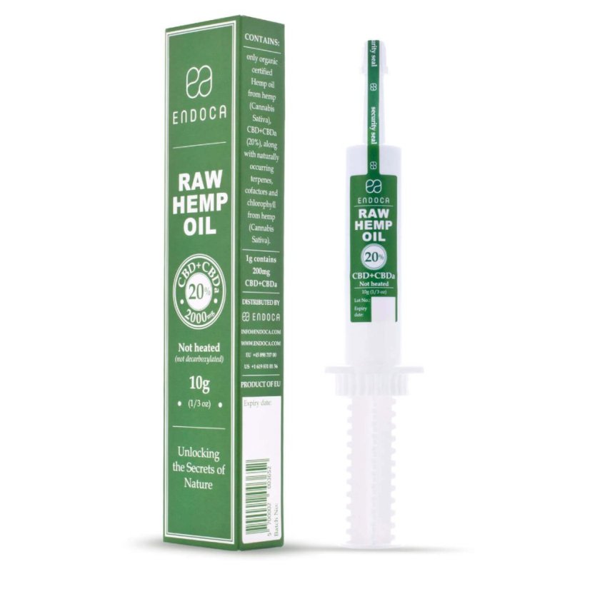 Endoca RAW Kaņepju eļļas ekstrakts 2000 mg CBD + CBDa (20%), 10 g šļirce