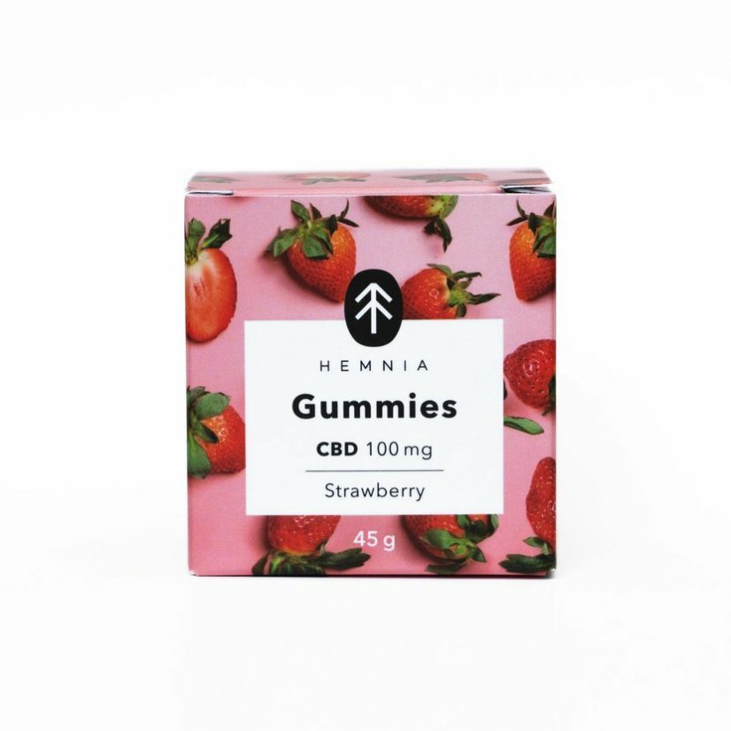 Hemnia CBD グミ、サワーストロベリー、100mg CBD、20 個 x 5mg、45g