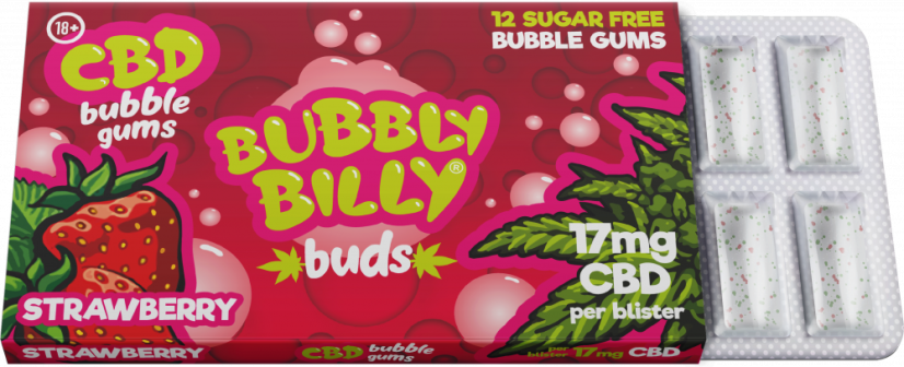 Bubbly Billy Buds košļājamā gumija ar zemeņu garšu (17 mg CBD) 24 kastītes displejā, 408 g