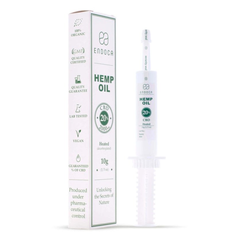 Endoca Kaņepju eļļas ekstrakts 2000 mg CBD (20%), 10 g šļirce