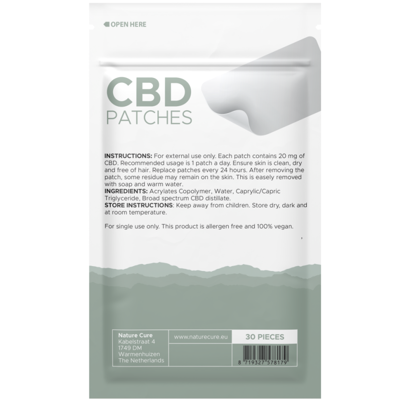 Nature Cure CBD plāksteri - plaša spektra, 450 mg CBD, 30 gab. x 15 mg