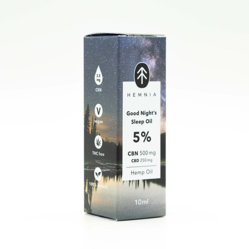 Hemnia Good Night's Sleep kaņepju eļļa 5%, 500 mg CBN, 250 mg CBD, 10 ml