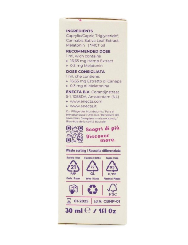 *Enecta CBNight Formula PLUS kaņepju eļļa ar melatonīnu, 500 mg organisko kaņepju ekstraktu, 30 ml