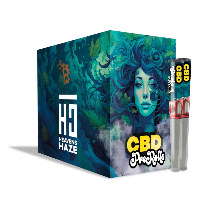 Heavens Haze CBD дисплеј кутија са пре-роловима 24 ком / 8 ком Strawberry Diesel, 8 ком Blueberry Kush, 8 ком Amnesia