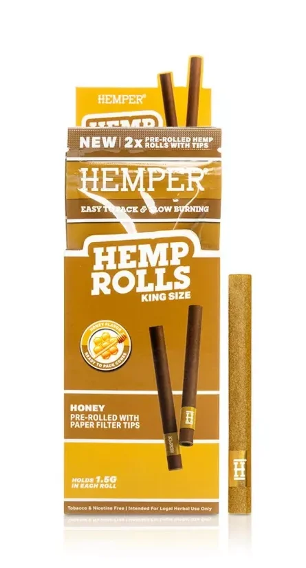 HEMPER Hemp Rolls King Size With Paper Tip 2pk - Honey (12 pz/display box)