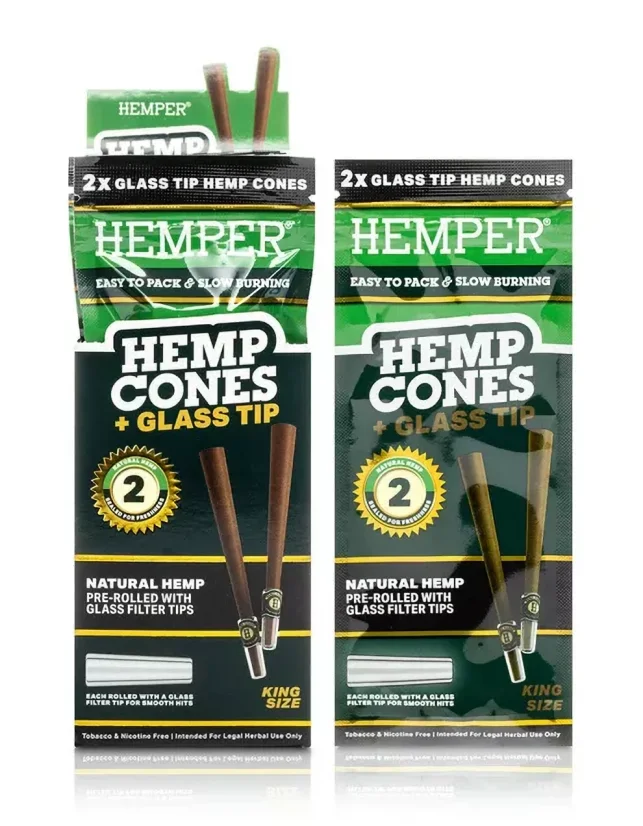 HEMPER King Size konusveida filtrēšanas papīri + stikla uzgalis 2gb Natural, Display box 12 gab.
