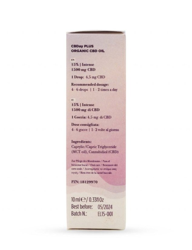Enecta CBDay Plus Organic Hemp Extract CBD oil 15%, 1500 mg, 10 ml