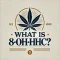 Hemp leaf in a subtle golden circle and text: What is 8-OH-HHC?