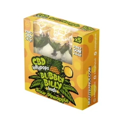 Bubbly Billy Buds 10 mg CBD Sour Pineapple Lollies with Bubblegum Inside - dāvanu kaste (5 konfektes), 12 kastītes kartona kārbā, 1200 g