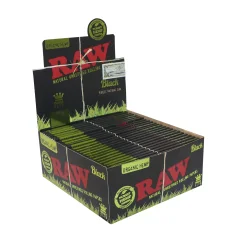 RAW Black Organic Hemp Kingsize Slim Rolling Papers - natural unrefined rolling papers, 32 sheets/pack, 50 packs/Display box
