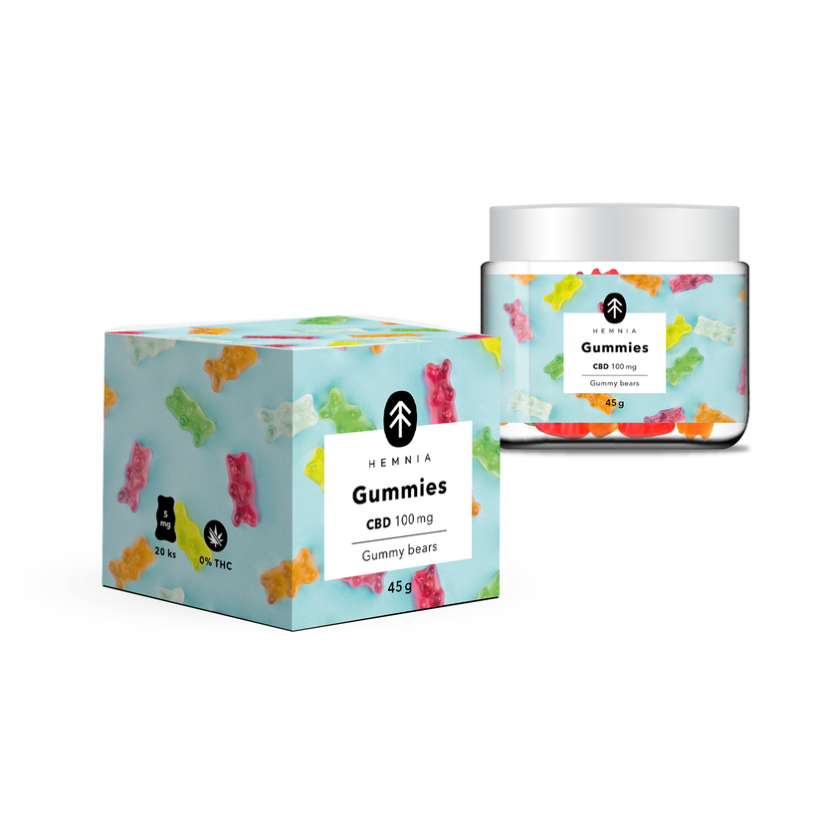 Hemnia CBD gumijas sveķu lāči, ķirši, kivi, ananāsi, zemenes, 100 mg CBD, 20 gab x 5 mg, 45 g