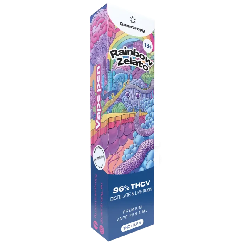 Canntropy THCV Disposable Vape Pen Rainbow Zelato live resin terpenes, THCV 96% quality, 1 ml