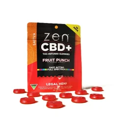 Zen CBD THC+ Gummies Fruit Punch Sativa, 10pcs, 200mg
