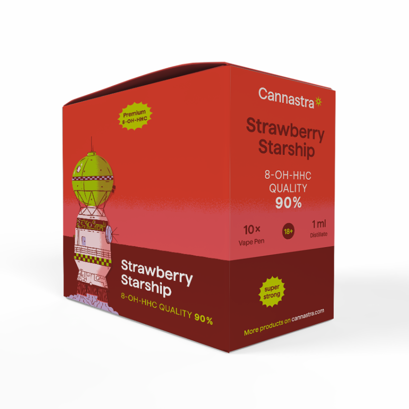 Cannastra 8-OH-HHC Vape Pen Strawberry Starship, 8-OH-HHC 90% quality, 1ml  - display box of 10 pcs