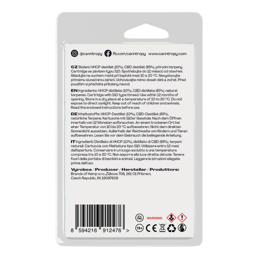 Canntropy HHCP Cartridge Mango Kush — 10% HHCP, 85% CBD, 1 ml