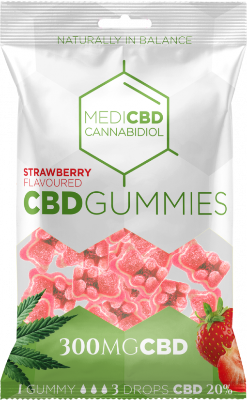 MediCBD Zemeņu garšas CBD gumijas lācīši (300 mg), 40 paciņas kastē, 4000 g