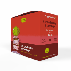Cannastra 8-OH-HHC Vape Pen Strawberry Starship, 8-OH-HHC 90% laatu, 1ml - näyttölaatikko 10 kpl