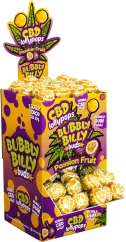 Bubbly Billy Buds 10 mg CBD Passion Fruit Lollies with Bubblegum Inside – Display Container (100 Lollies), 1800 g