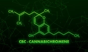 Formula CBC - Cannabichromene - neon colour on dark background Formula CBC - Cannabichromene - neon colour on dark background