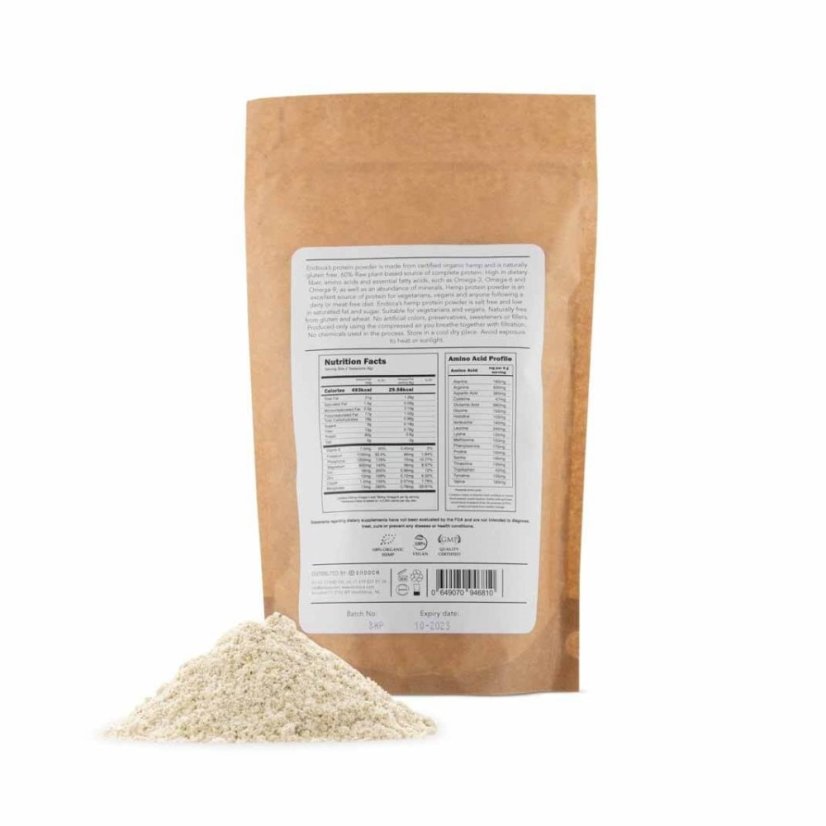 Endoca Neapstrādāts organisko kaņepju proteīna pulveris, 250 g