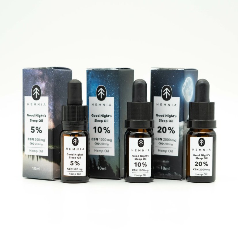 Hemnia Good Night's Sleep kaņepju eļļa 5%, 500 mg CBN, 250 mg CBD, 10 ml