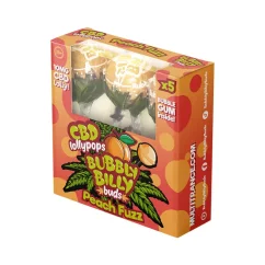 Bubbly Billy Buds 10 mg CBD Peach Fuzz Lollies with Bubblegum Inside - dāvanu kaste (5 konfektes), 12 kastītes kartona kārbā, 1200 g