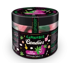 Euphoria Cannabis Candies Sour Raspberry, 140 g, 18 pcs, display