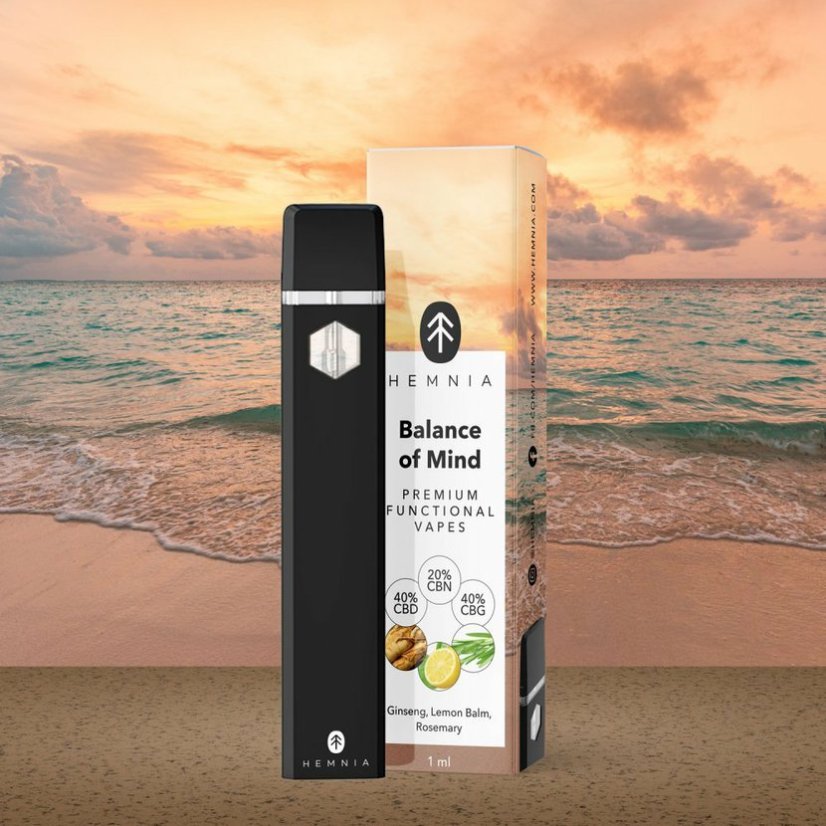 Hemnia Premium Functional Vape Pen Balance of Mind - 40 % CBD, 40 % CBG, 20 % CBN, ginseng, sitruunamelissa, rosmariini, 1 ml