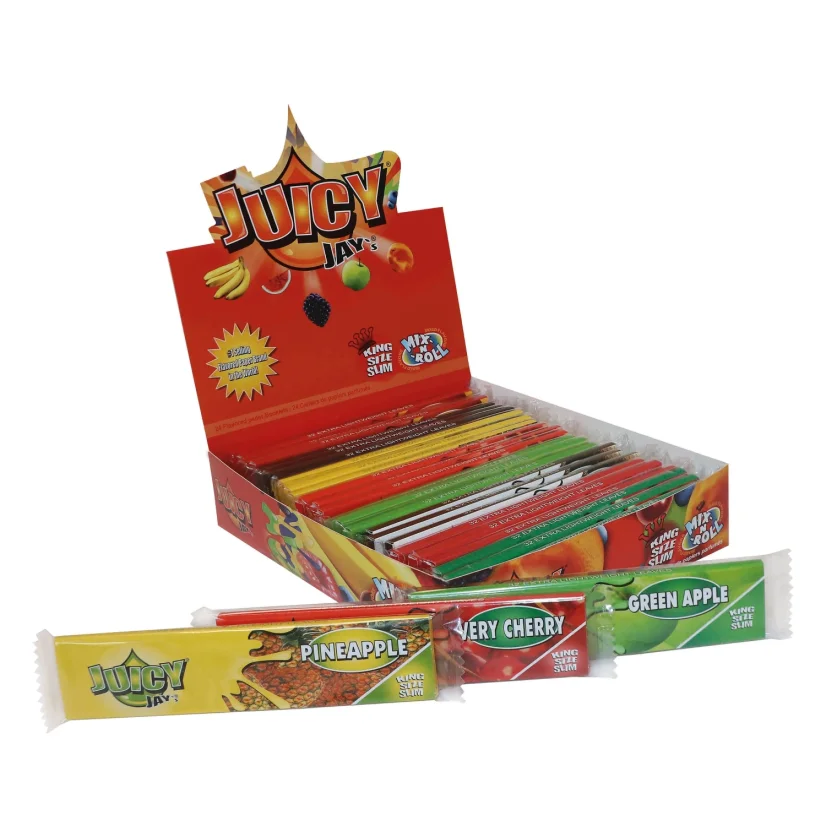 Juicy Jay´s Kingsize Flavored Rolling Papers Mix-N-Roll - 8 flavors, 32 sheets/pack, 24 packs/Display box