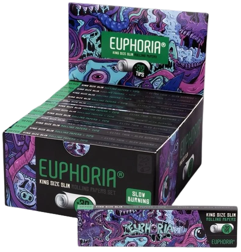 Euphoria Кинг Сизе Слим Психоделични ролни папир + филтери - кутија од 24 ком