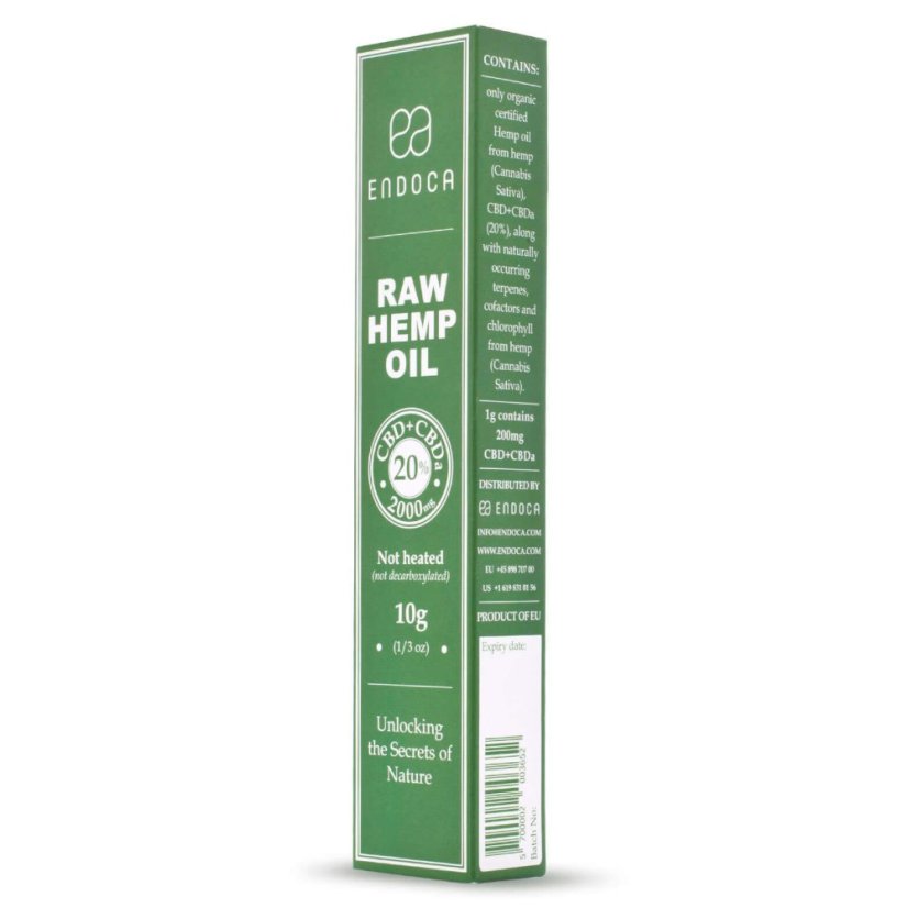 Endoca RAW Kaņepju eļļas ekstrakts 2000 mg CBD + CBDa (20%), 10 g šļirce