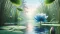The blue lotus on the lake on the right side, and on the left you can see a water lily leaf