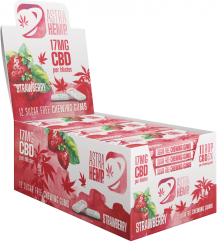 Astra Hemp Strawberry Hemp Chewing Gum (17 mg CBD), 24 boxes in display, 408 g