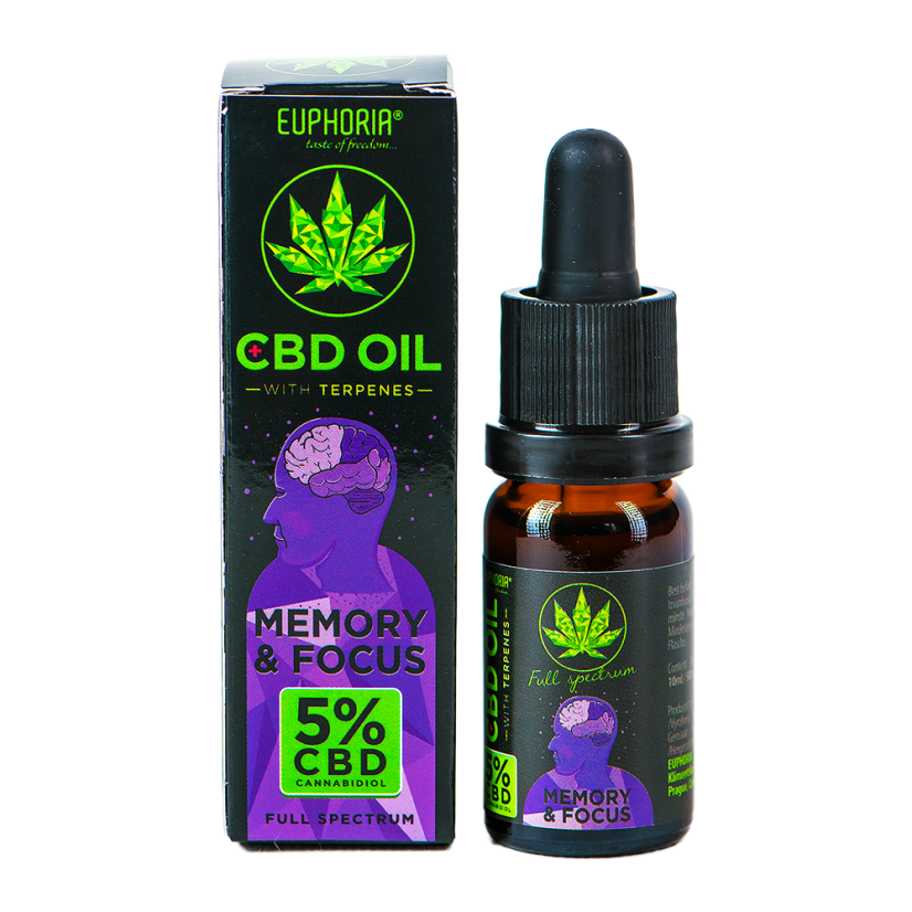 Euphoria CBD eļļa 5% ar terpēniem, 500 mg - Atmiņai un koncentrēšanās spējām, 10 ml
