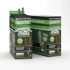 HEMPER King Size Rolls + Glass Tip 2pk - Natural, Display box 12 stk