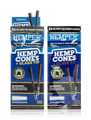 HEMPER King Size Cones + Glass Tip 2pk Blueberry, Display box 12 pcs
