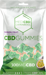 MediCBD Passion Fruit aromatizēti CBD gumijas lāči (300 mg), 40 maisiņi kartona kastītē, 4000 g