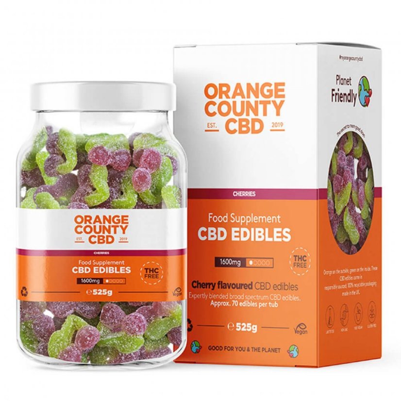 Orange County CBD Gummies Cherries, 70 gab, 1600 mg CBD, 525 g