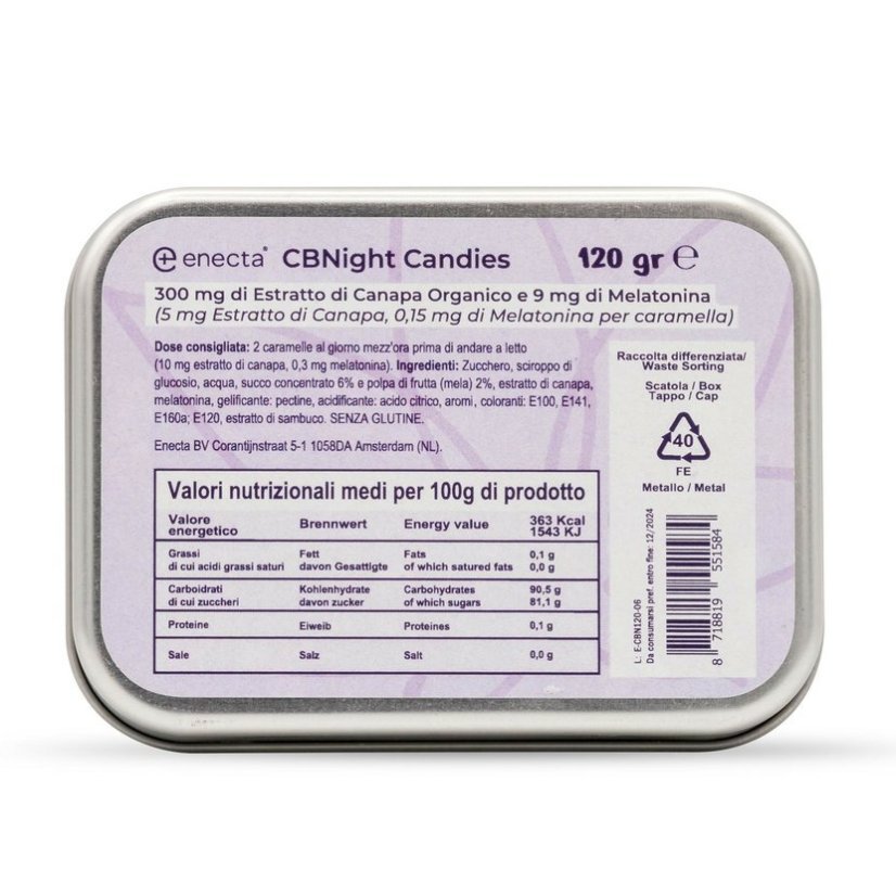 Enecta CBNight Gummies 60 gab., 300 mg CBD, 9 mg melatonīna, 120 g