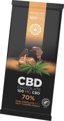 CBD tumšā šokolāde ar sāļajām karameļu pērlēm (100 mg CBD), 15 tāfelītes kartona kastītē, 1500 g